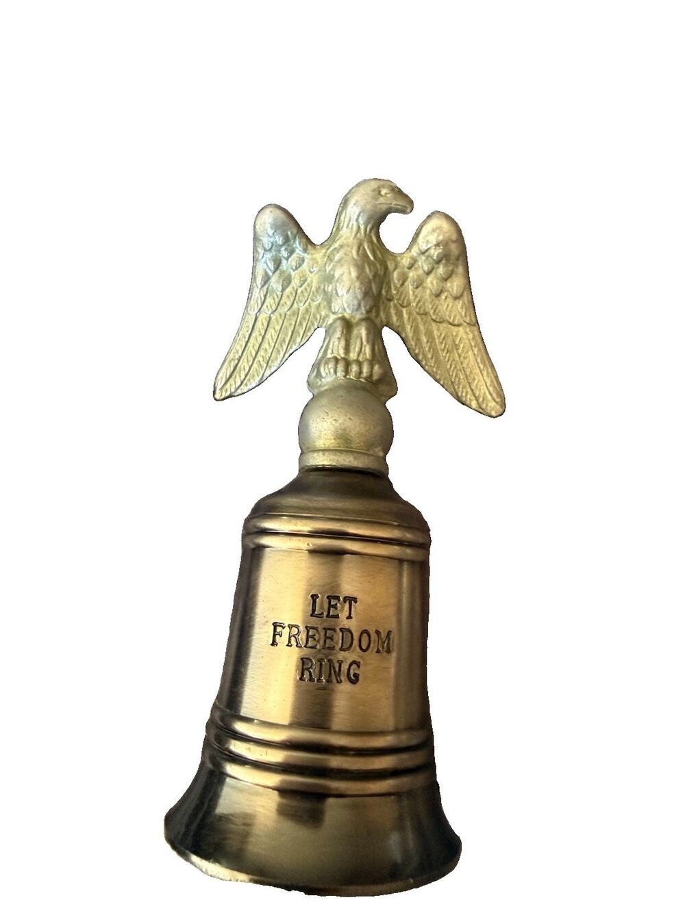 Vtg Silver Tone Metal Let Freedom Ring Bell Eagle Topper Americana Collectible